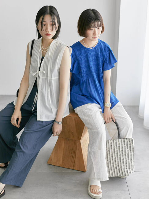 Samansa Mos2 blue「【Made in India】リボンベスト」|シャツ・ブラウス|