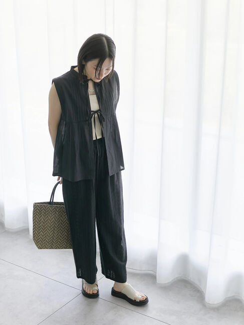 Samansa Mos2 blue「【Made in India】リボンベスト」|シャツ・ブラウス|