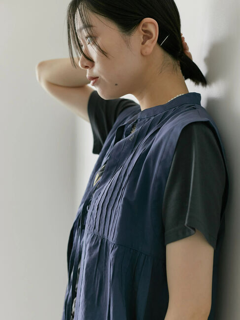 Samansa Mos2 blue「【Made in India】リボンベスト」|シャツ・ブラウス|