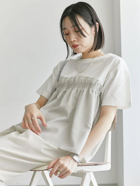 Samansa Mos2 blue「アソートドッキングプルオーバー」|Tシャツ・カットソー|