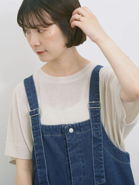 Samansa Mos2 blue「【マシンウォッシャブル】麻タッチニットプルオーバー」|ニット・セーター|