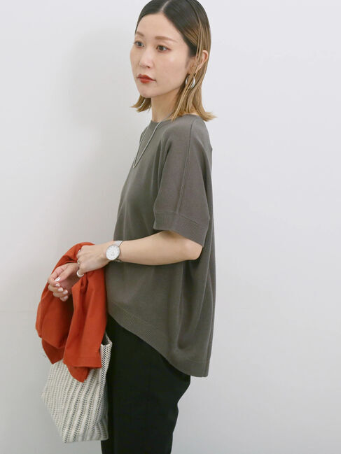 Samansa Mos2 blue「【マシンウォッシャブル】麻タッチニットプルオーバー」|ニット・セーター|