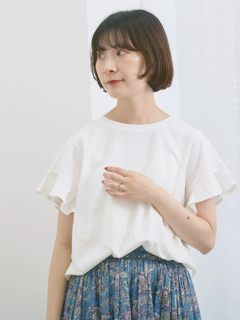 Samansa Mos2 blue「【USAコットン】フリルTシャツ」|Tシャツ・カットソー|