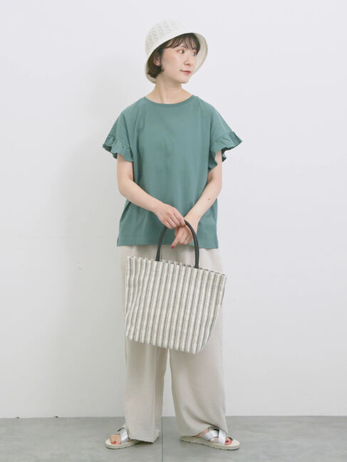 Samansa Mos2 blue「【USAコットン】フリルTシャツ」|Tシャツ・カットソー|