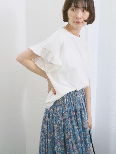 Samansa Mos2 blue「【USAコットン】フリルTシャツ」|Tシャツ・カットソー|