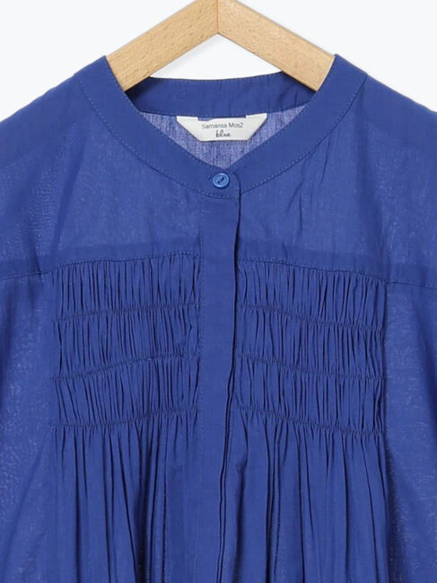 Samansa Mos2 blue「【Made in India】シャーリングノースリーブチュニック」|シャツ・ブラウス|
