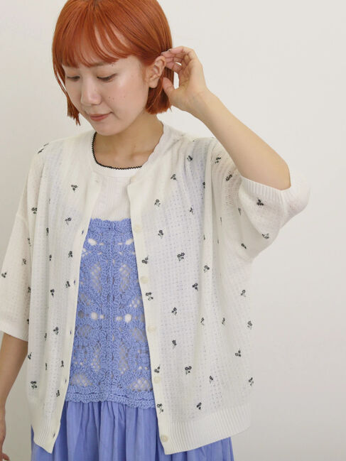 Samansa Mos2「小花柄プリントカーディガン」|カーディガン|オフホワイト