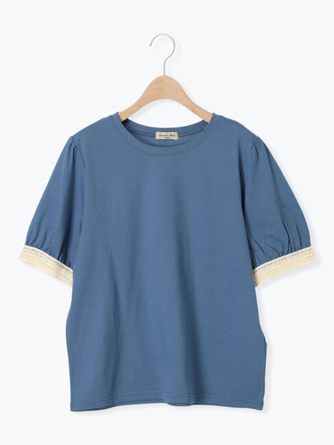 Samansa Mos2「【汗染み防止】袖口レースパフスリーブTシャツ」|Tシャツ・カットソー|