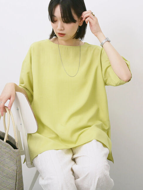 Samansa Mos2 blue「リネンタッチワイドブラウス」|シャツ・ブラウス|イエロー