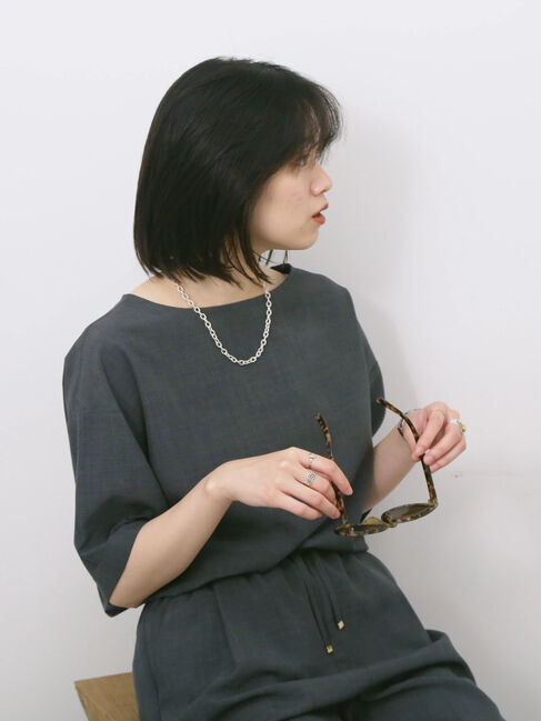 Samansa Mos2 blue「リネンタッチワイドブラウス」|シャツ・ブラウス|