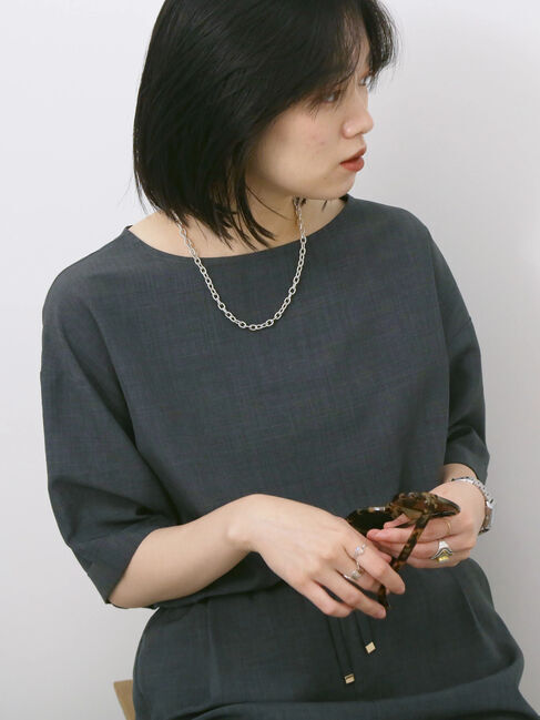 Samansa Mos2 blue「リネンタッチワイドブラウス」|シャツ・ブラウス|