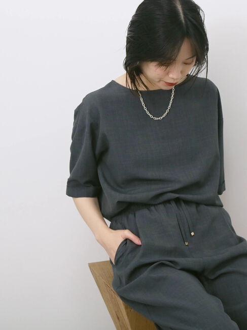 Samansa Mos2 blue「リネンタッチワイドブラウス」|シャツ・ブラウス|