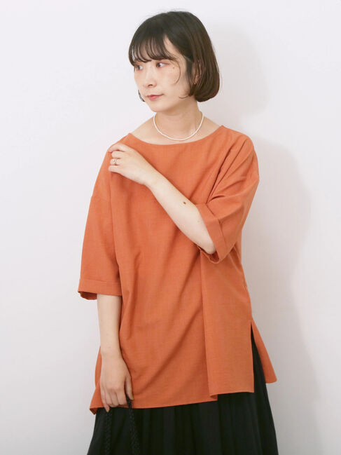 Samansa Mos2 blue「リネンタッチワイドブラウス」|シャツ・ブラウス|