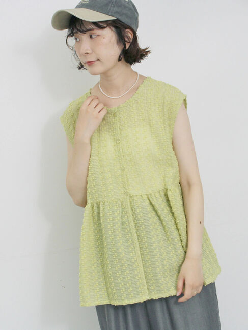 Samansa Mos2 blue「前後2wayジャカードペプラムノースリーブブラウス」|シャツ・ブラウス|