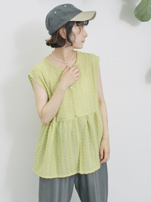 Samansa Mos2 blue「前後2wayジャカードペプラムノースリーブブラウス」|シャツ・ブラウス|