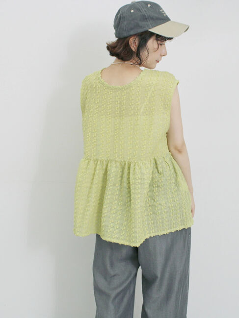 Samansa Mos2 blue「前後2wayジャカードペプラムノースリーブブラウス」|シャツ・ブラウス|