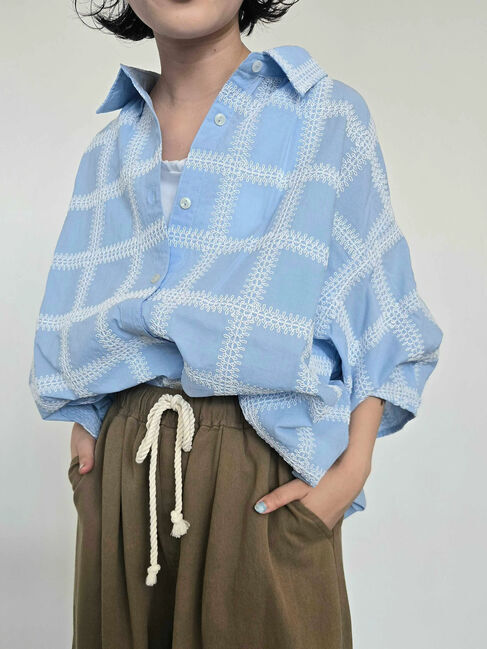 SM2「スクエア刺繍袖タックシャツ」|シャツ・ブラウス|サックスブルー