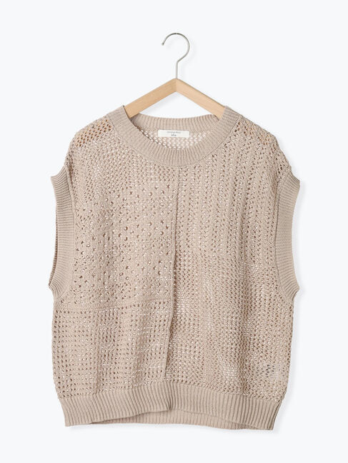 Samansa Mos2 blue「麻タッチパッチワークニットベスト」|ニット・セーター|