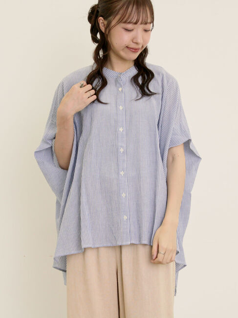 Samansa Mos2「柄アソート肩タックバンドカラーチュニック」|シャツ・ブラウス|