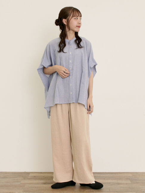 Samansa Mos2「柄アソート肩タックバンドカラーチュニック」|シャツ・ブラウス|