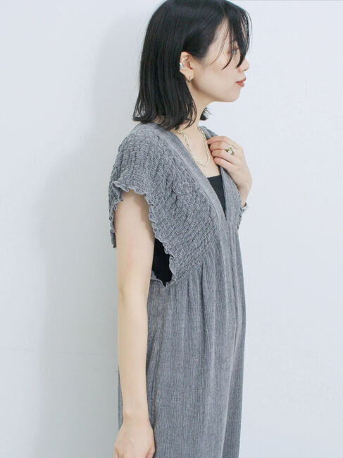 Samansa Mos2 blue「楊柳ワイドロンパース」|その他|