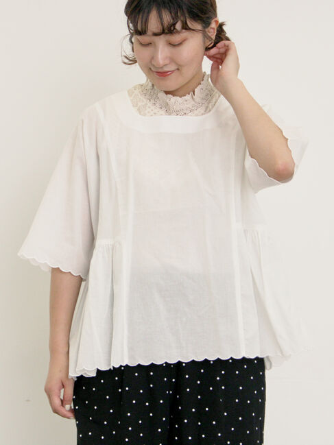 Samansa Mos2「◎裾スカラップブラウス」|シャツ・ブラウス|オフホワイト