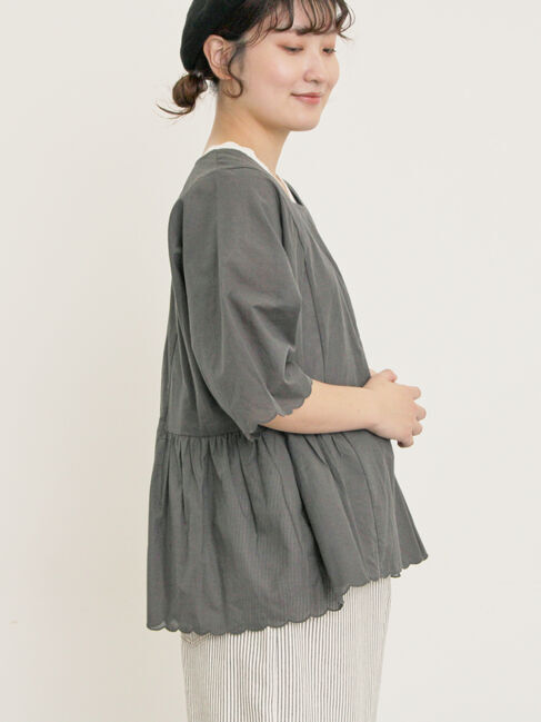 Samansa Mos2「◎裾スカラップブラウス」|シャツ・ブラウス|チャコールグレー