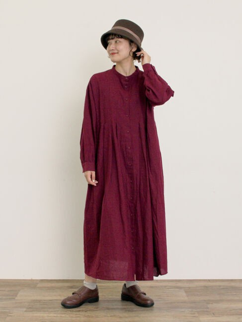 Samansa Mos2「【Cross&times;Linen】タックワンピース《S/Mサイズ》」|ワンピース|ボルドー