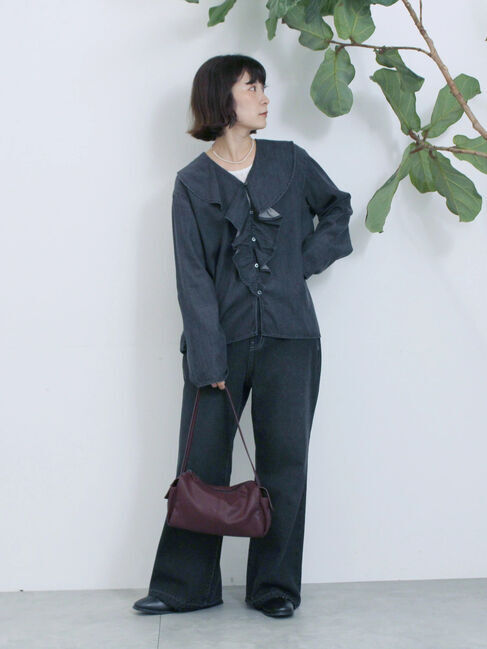 Samansa Mos2 blue「【ECO DENIM 】フリルブラウス」|シャツ・ブラウス|