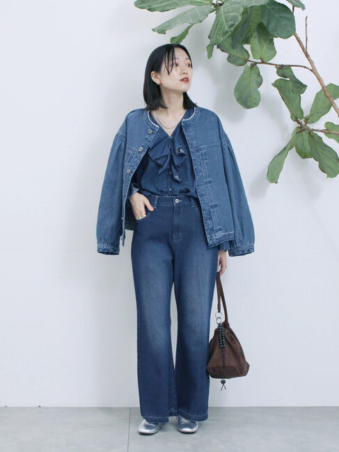 Samansa Mos2 blue「【ECO DENIM 】フリルブラウス」|シャツ・ブラウス|