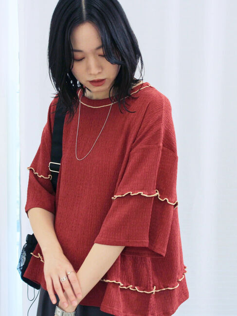 Samansa Mos2 blue「配色メローアソートプルオーバー」|Tシャツ・カットソー|