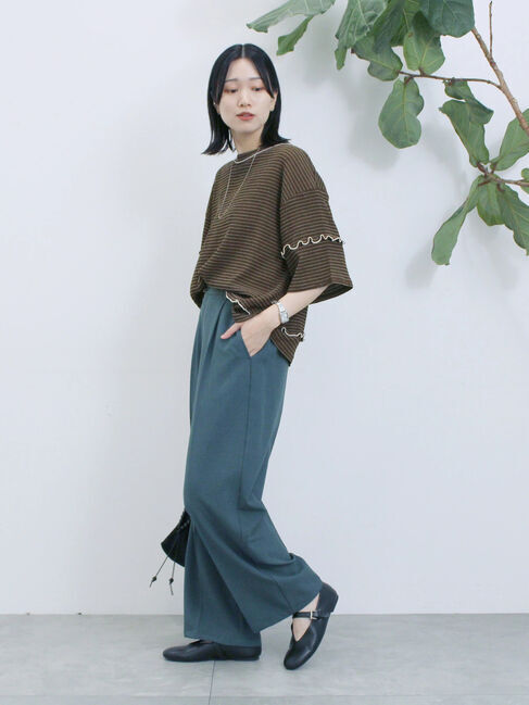 Samansa Mos2 blue「配色メローアソートプルオーバー」|Tシャツ・カットソー|