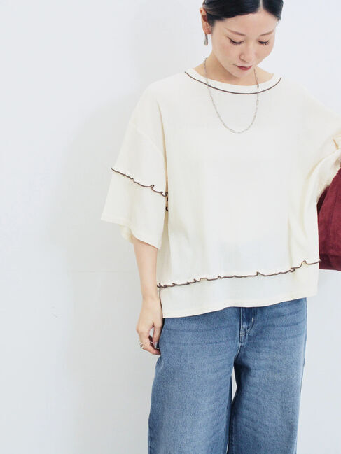 Samansa Mos2 blue「配色メローアソートプルオーバー」|Tシャツ・カットソー|