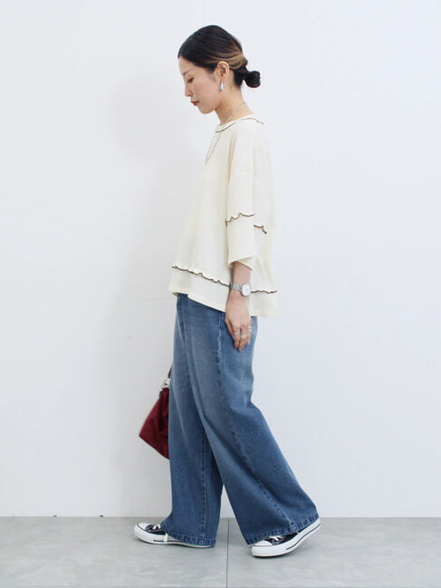 Samansa Mos2 blue「配色メローアソートプルオーバー」|Tシャツ・カットソー|