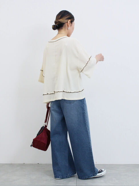 Samansa Mos2 blue「配色メローアソートプルオーバー」|Tシャツ・カットソー|