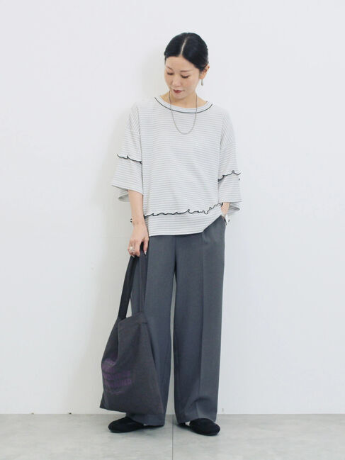 Samansa Mos2 blue「配色メローアソートプルオーバー」|Tシャツ・カットソー|