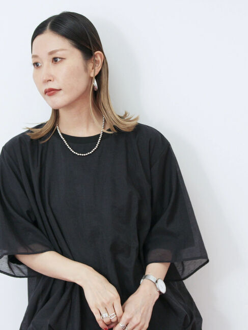 Samansa Mos2 blue「裾バルーンTシャツ」|Tシャツ・カットソー|