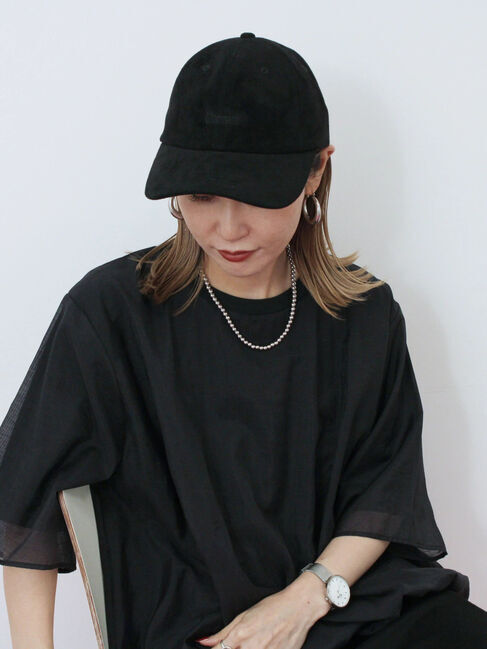 Samansa Mos2 blue「スエードロゴ刺繍キャップ」|その他|ブラック