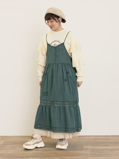 Samansa Mos2「ランダム刺繍入りワンピース」|ワンピース|グリーン