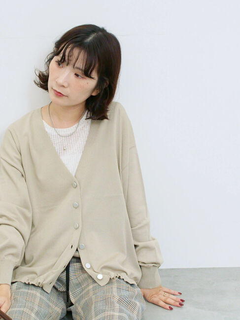 Samansa Mos2 blue「裾ドロストニットカーディガン」|カーディガン|