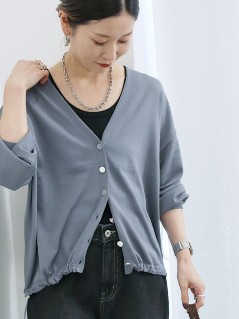 Samansa Mos2 blue「裾ドロストニットカーディガン」|カーディガン|