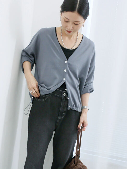 Samansa Mos2 blue「裾ドロストニットカーディガン」|カーディガン|