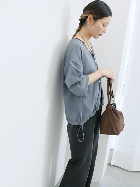 Samansa Mos2 blue「裾ドロストニットカーディガン」|カーディガン|