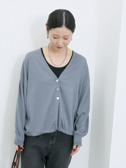 Samansa Mos2 blue「裾ドロストニットカーディガン」|カーディガン|