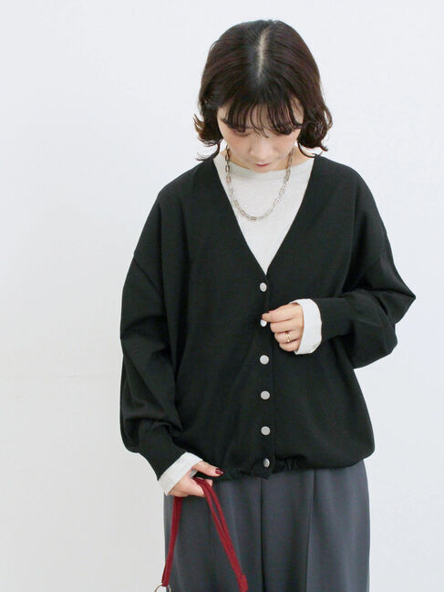 Samansa Mos2 blue「裾ドロストニットカーディガン」|カーディガン|