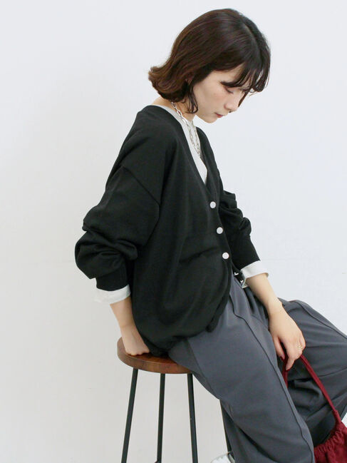 Samansa Mos2 blue「裾ドロストニットカーディガン」|カーディガン|