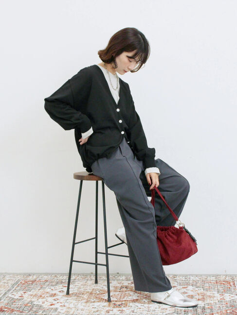 Samansa Mos2 blue「裾ドロストニットカーディガン」|カーディガン|