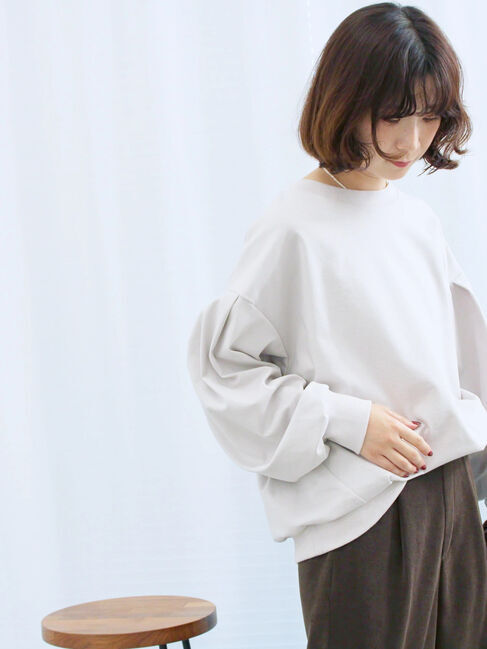 Samansa Mos2 blue「ポンチ袖タックプルオーバー」|Tシャツ・カットソー|