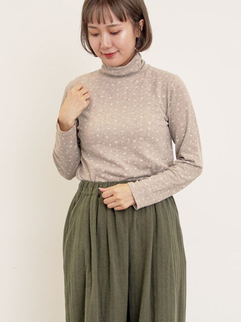 Samansa Mos2「【吸湿発熱】ベア天雪柄タートルネックインナー」|Tシャツ・カットソー|ベージュ