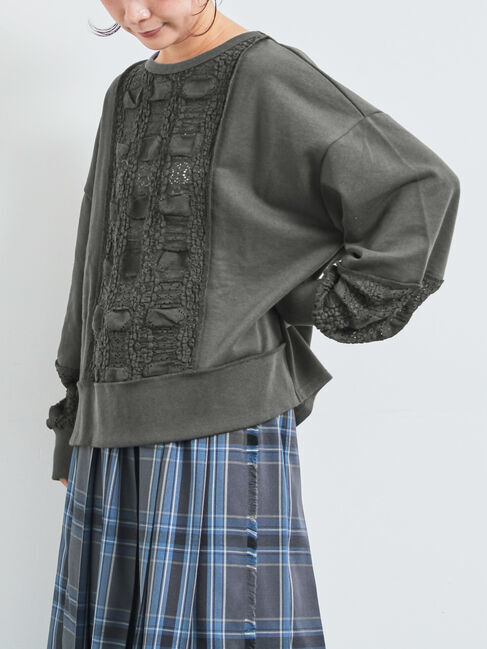 SM2「レース切替裏毛プルオーバー」|Tシャツ・カットソー|チャコールグレー